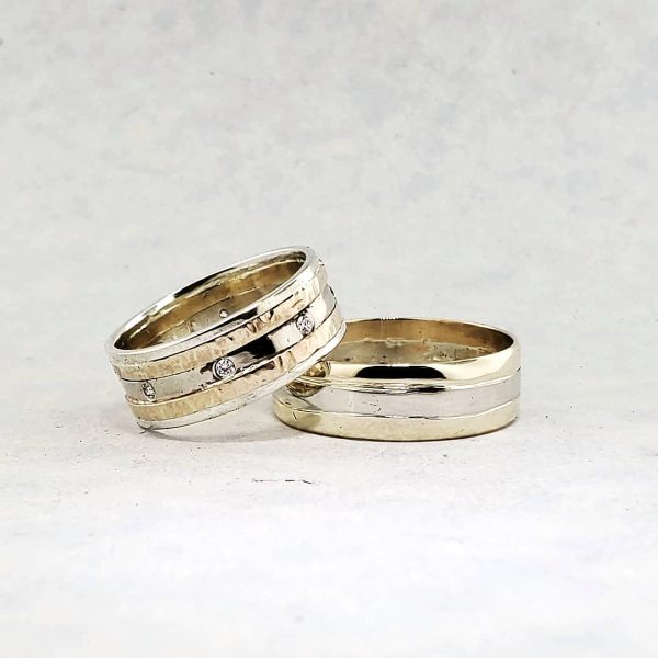 Two-Tone layered Matching Wedding Band Set. Created by Katherine Spencer in Morgantown, West Virginia, USA
