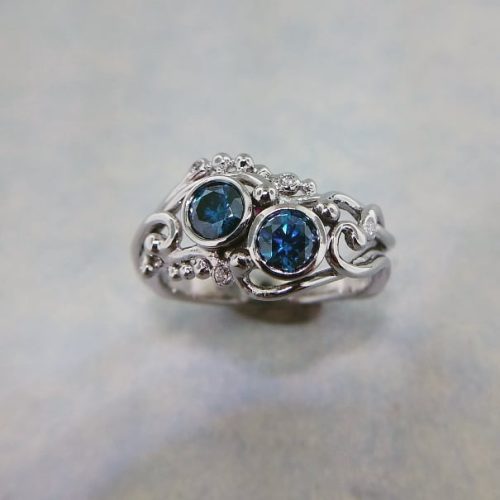 Men's 14k yellow gold fashion ring with three rows of diamonds supporting a square halo around a natural diamond center. Made by Katherine Spencer in Morgantown, West Virginia USA