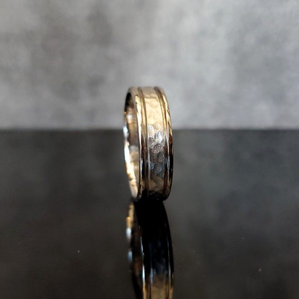 Hammer Texture Groove Wedding Band