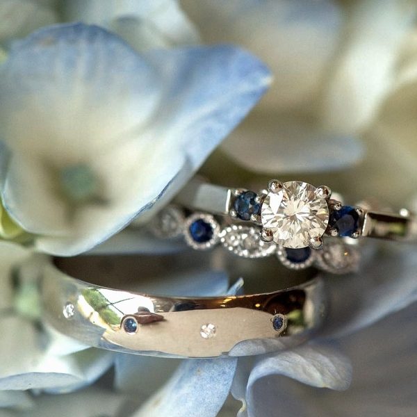 Sapphire and Diamond Wedding Band Set
