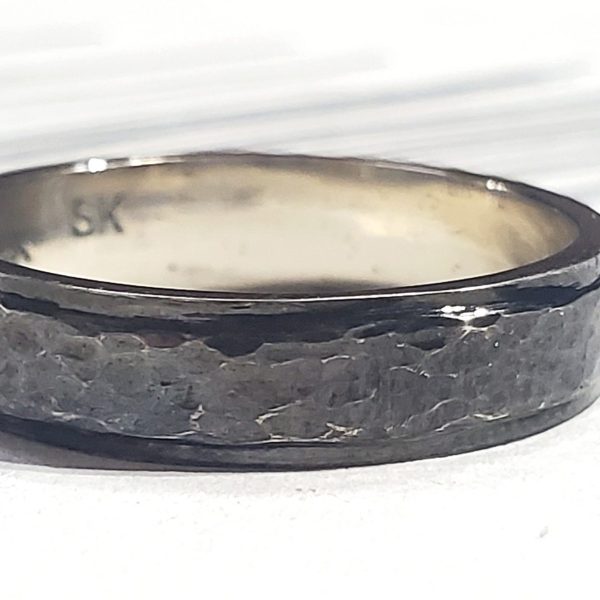 Blackened Hammer Texture Edge men's Wedding Band. Created by Katherine Spencer in Morgantown, West Virginia, USA