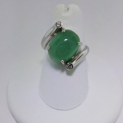 Split shank 14k white gold ring with a large prong set pear shaped opal. Made by Katherine Spencer in Morgantown, West Virginia USA