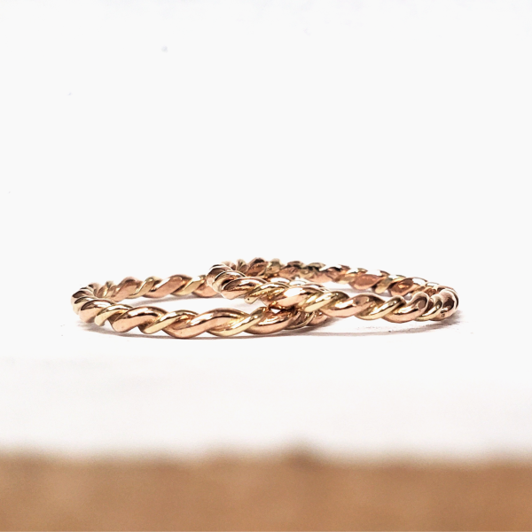 Twisted Rope Wedding Bands in 18k rose gold and 14k yellow gold. Created by Katherine Spencer in Morgantown, West Virginia, USA